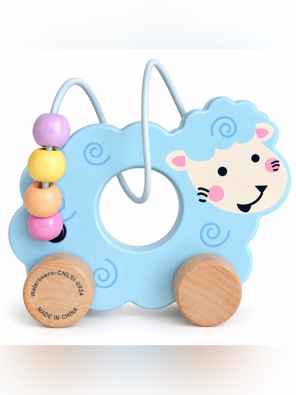 Wooden | Sheep | Bead Maze Pull Toy | Blue | Montessori Toddler Activity Toy